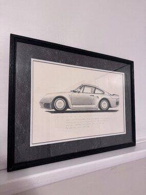 Framed Porsche 959 Technical Sketch Art Prin